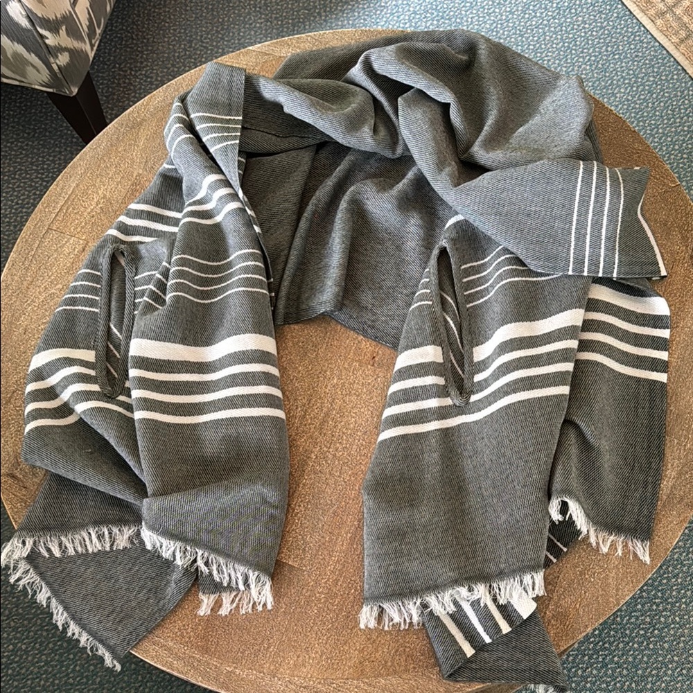 J Crew charcoal and White Striped wrap/shawl